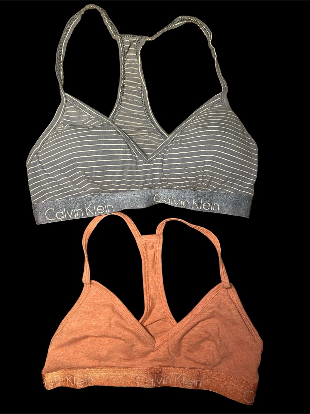 Calvin Klein Striped Gray & Rust Racerback Bralette 2-Pack. Size small